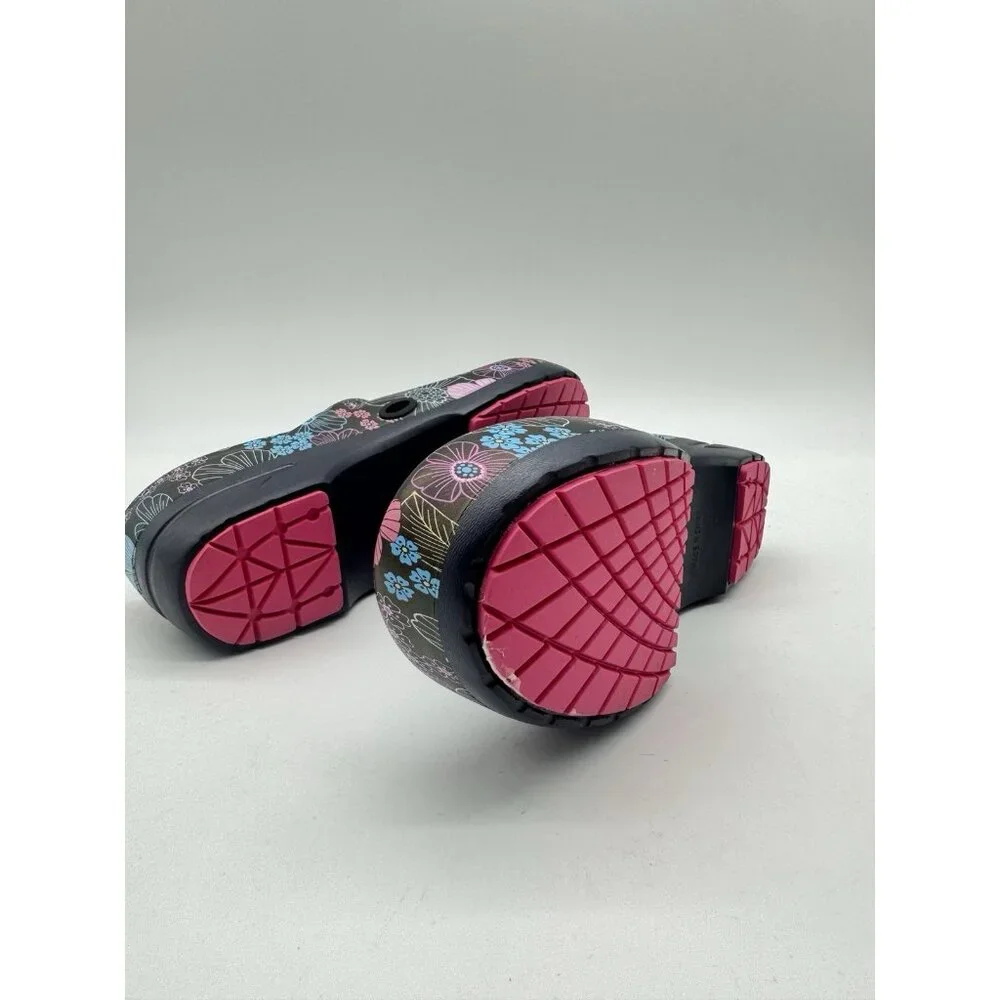 Black Floral Slip-On Clogs in Pink & Turquoise - Picture 8 of 15